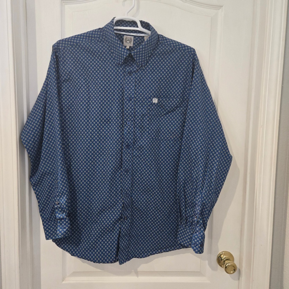Cinch Button Down Shirt Men Large Blue Long Sleeve Diamond Western Cowboy Rodeo